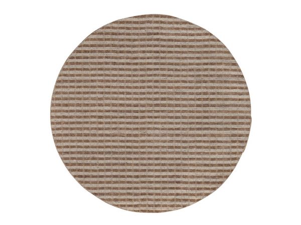 6'x6' Tan and Beaver Brown, Stripes Design with Salt and Pepper Effect, Hand Loomed, Undyed Natural Wool, Round, Oriental Rug HR92840