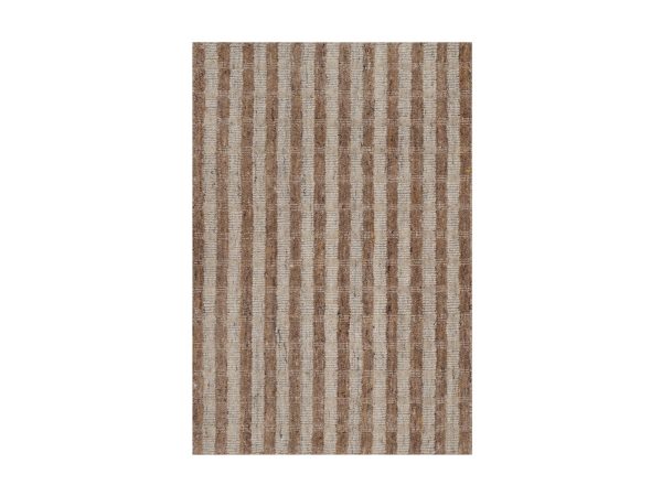 2'1"x3'2" Tan and Beaver Brown, Vertical Stripes Design with Salt and Pepper Effect, Hand Loomed, Undyed Natural Wool, Sample, Mat, Oriental Rug HR92855