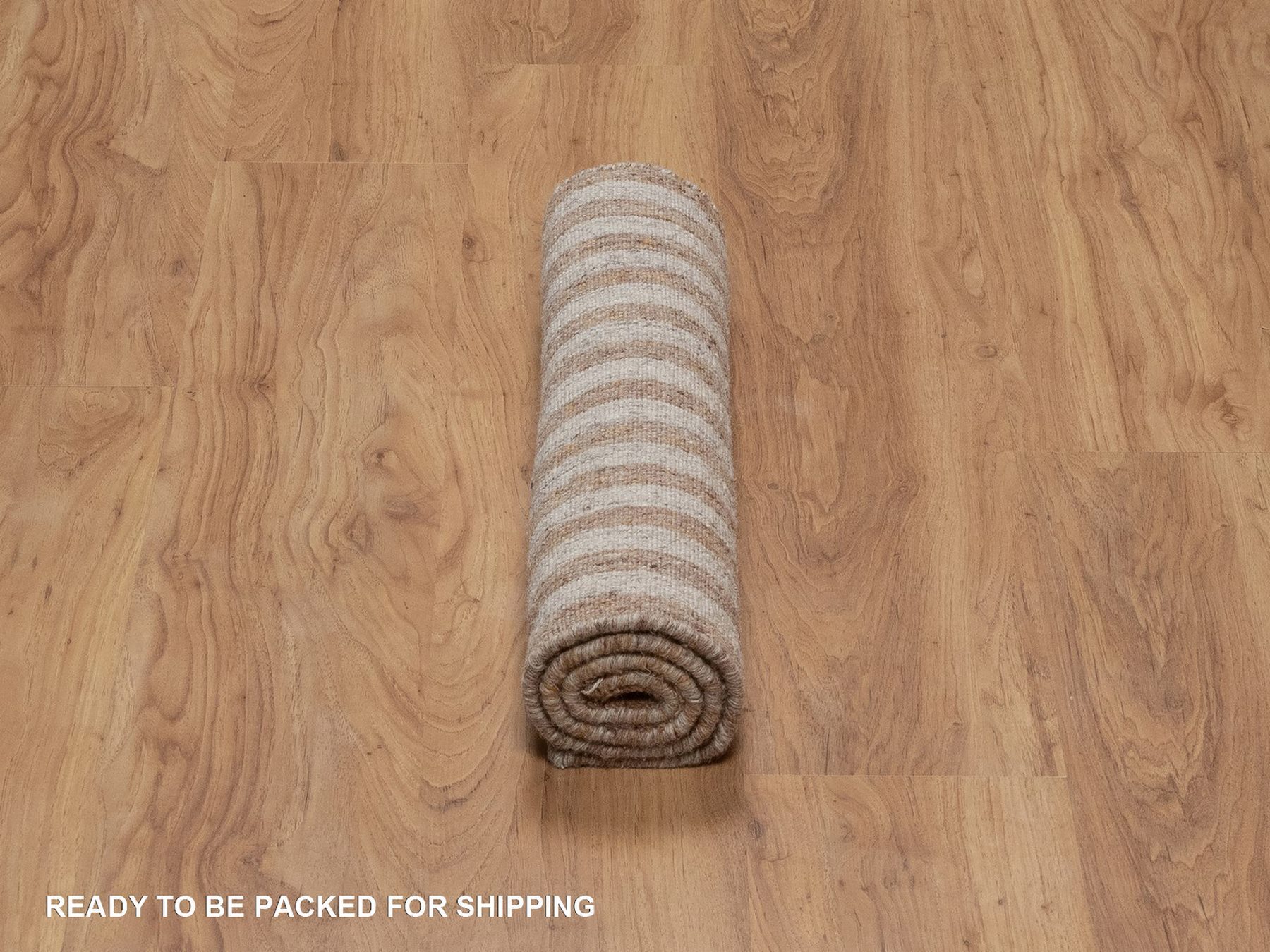 2'1"x3'2" Tan and Beaver Brown, Vertical Stripes Design with Salt and Pepper Effect, Hand Loomed, Undyed Natural Wool, Sample, Mat, Oriental Rug HR92855 - Image 6