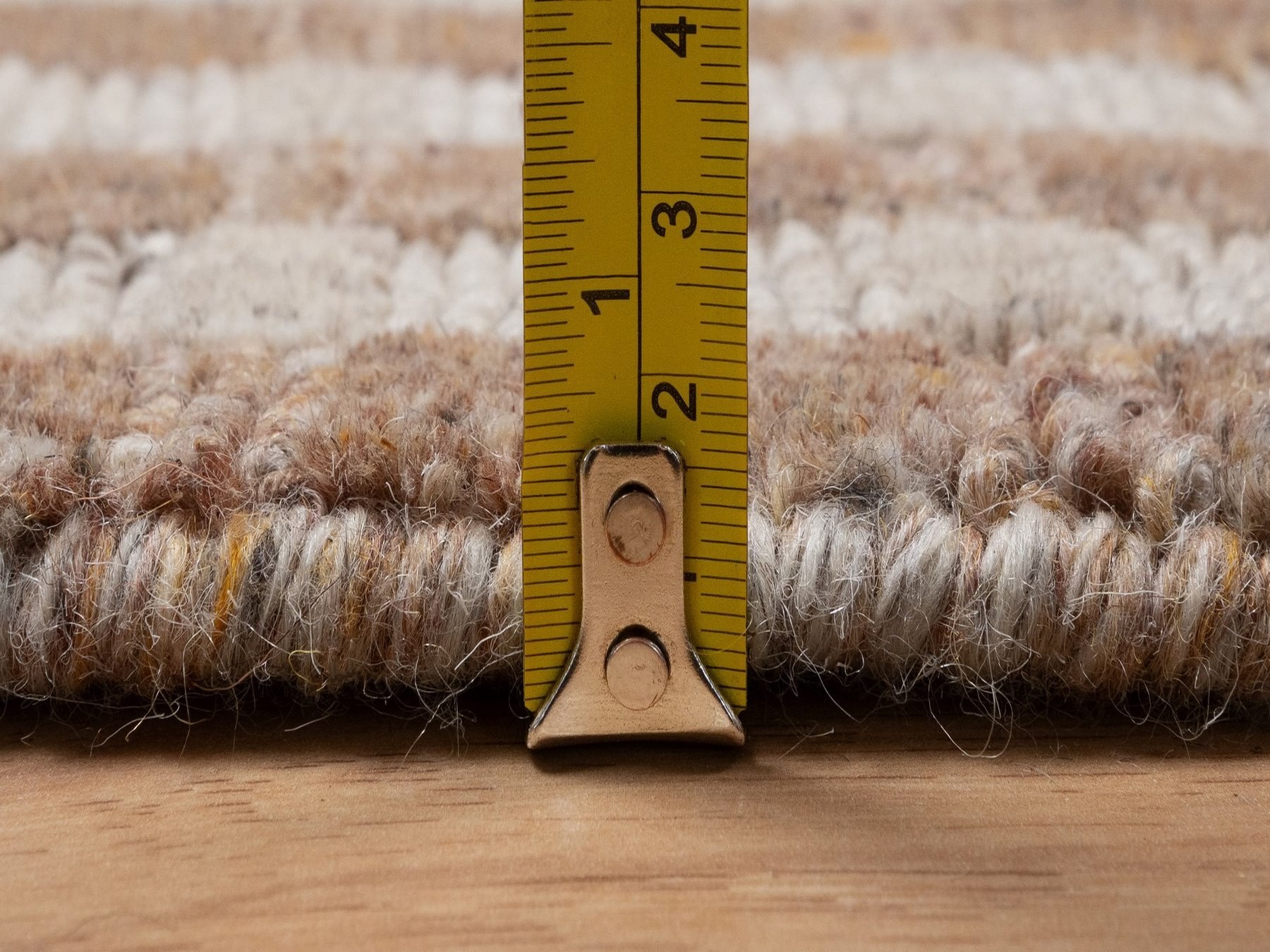 2'1"x3'2" Tan and Beaver Brown, Vertical Stripes Design with Salt and Pepper Effect, Hand Loomed, Undyed Natural Wool, Sample, Mat, Oriental Rug HR92855 - Image 7