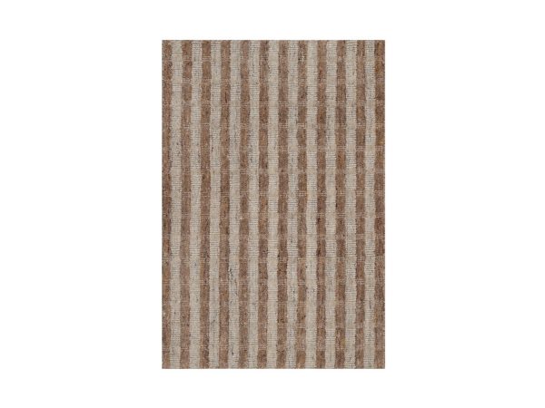 2'x3' Tan and Beaver Brown, Vertical Stripes Design with Salt and Pepper Effect, Hand Loomed, Undyed Natural Wool, Sample, Mat, Oriental Rug HR92856