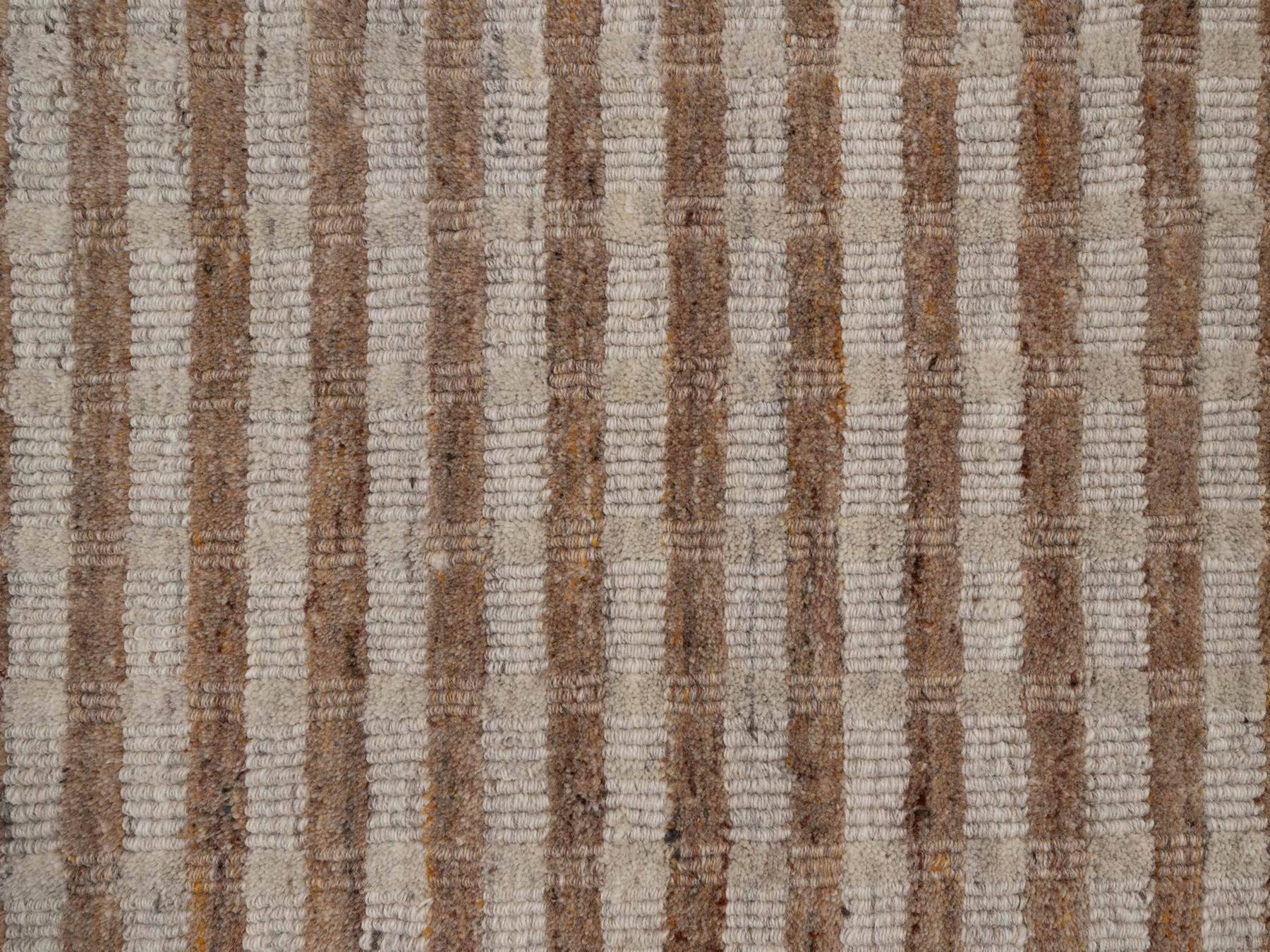 2'x3' Tan and Beaver Brown, Vertical Stripes Design with Salt and Pepper Effect, Hand Loomed, Undyed Natural Wool, Sample, Mat, Oriental Rug HR92856 - Image 5