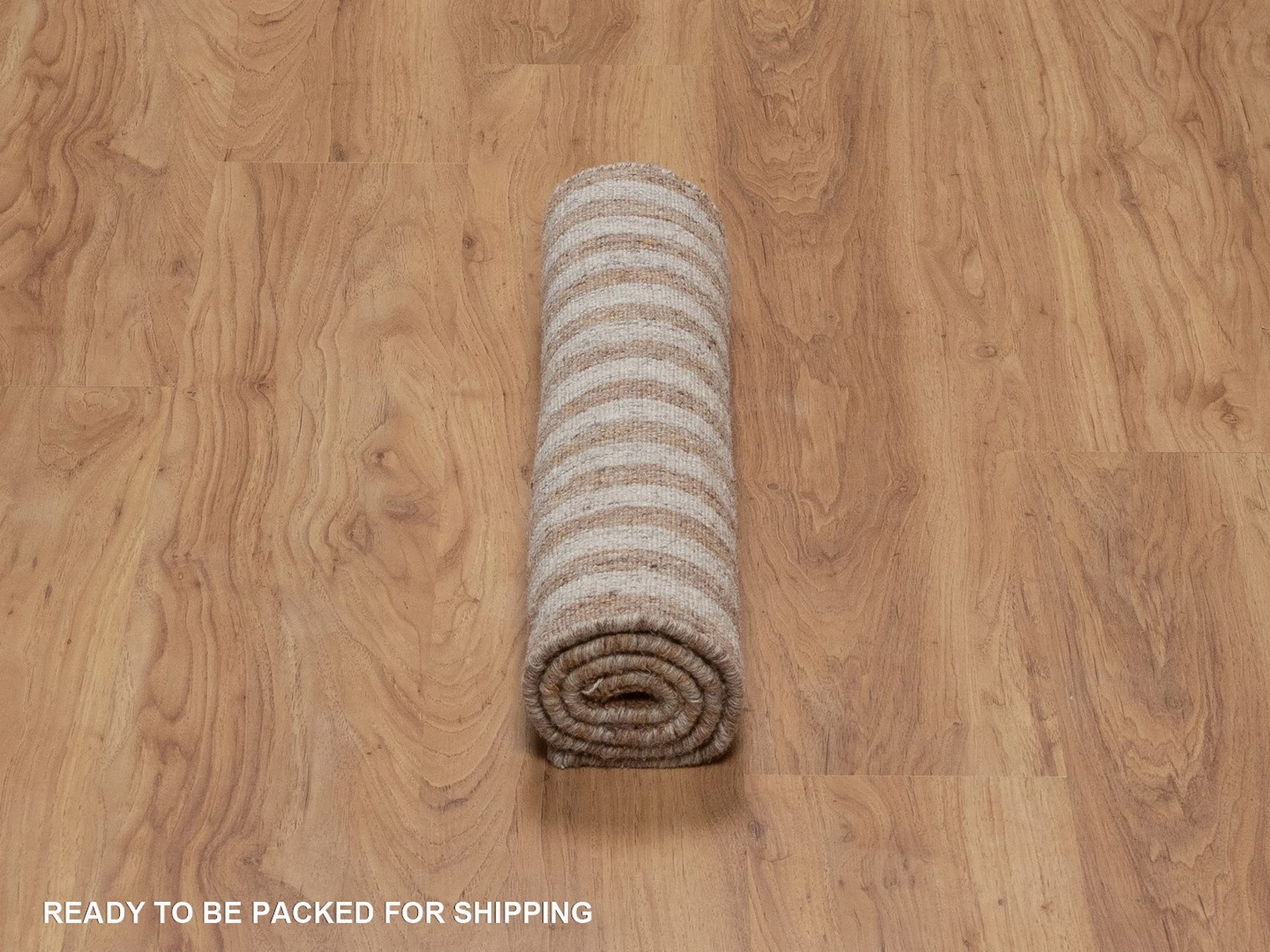 2'x3' Tan and Beaver Brown, Vertical Stripes Design with Salt and Pepper Effect, Hand Loomed, Undyed Natural Wool, Sample, Mat, Oriental Rug HR92856 - Image 6