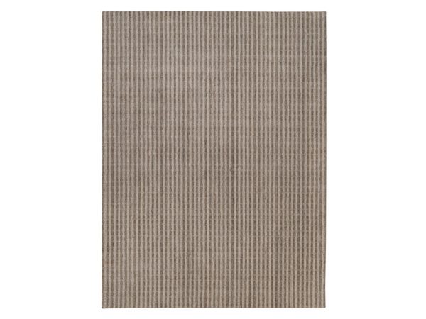 9'x12' Tan and Beaver Brown, Hand Loomed, Vertical Stripes Design with Salt and Pepper Effect, Undyed Natural Wool, Oriental Rug HR92858