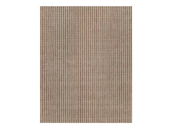 8'x10' Tan and Beaver Brown, Vertical Stripes Design with Salt and Pepper Effect, Hand Loomed, Undyed Natural Wool, Oriental Rug HR92859