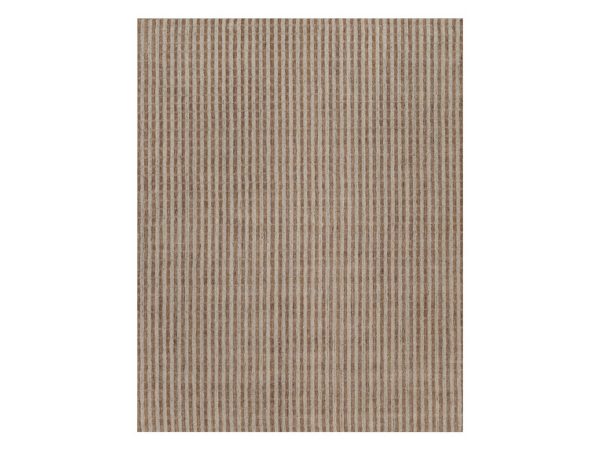 8'x10' Tan and Beaver Brown, Hand Loomed, Vertical Stripes Design with Salt and Pepper Effect, Undyed Natural Wool, Oriental Rug HR92860