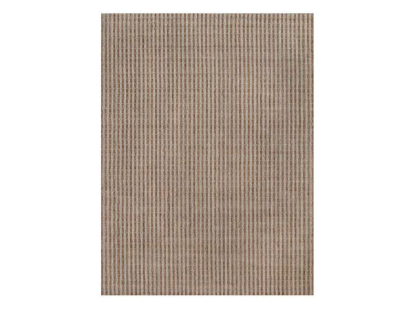9'x12' Tan and Beaver Brown, Vertical Stripes Design with Salt and Pepper Effect, Hand Loomed, Undyed Natural Wool, Oriental Rug HR92861