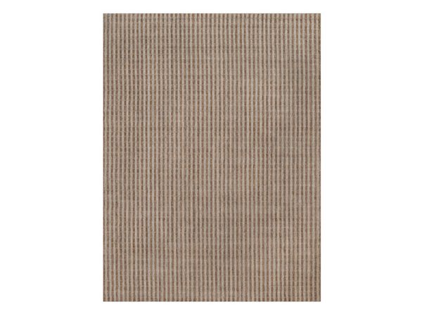 9'x12' Tan and Beaver Brown, Hand Loomed, Vertical Stripes Design with Salt and Pepper Effect, Undyed Natural Wool, Oriental Rug HR92864