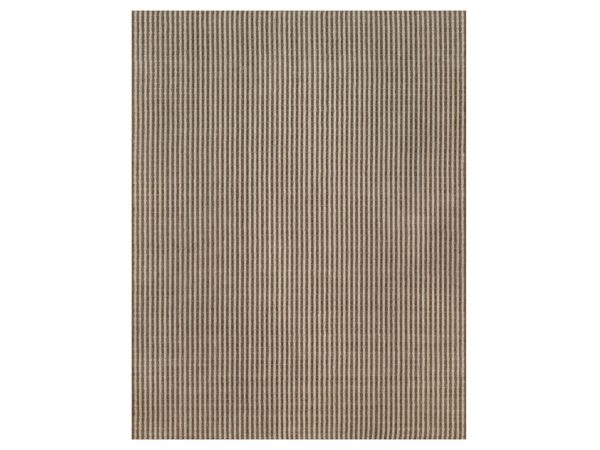 12'1"x15'5" Tan and Chocolate Brown, Vertical Stripes Design with Salt and Pepper Effect, Hand Loomed, Undyed Natural Wool, XL, Oversized, Oriental Rug HR92865