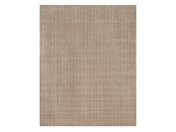 12'1"x15'4" Tan and Beaver Brown, Vertical Stripes Design with Salt and Pepper Effect, Hand Loomed, Undyed Natural Wool, XL, Oversized, Oriental Rug HR92866