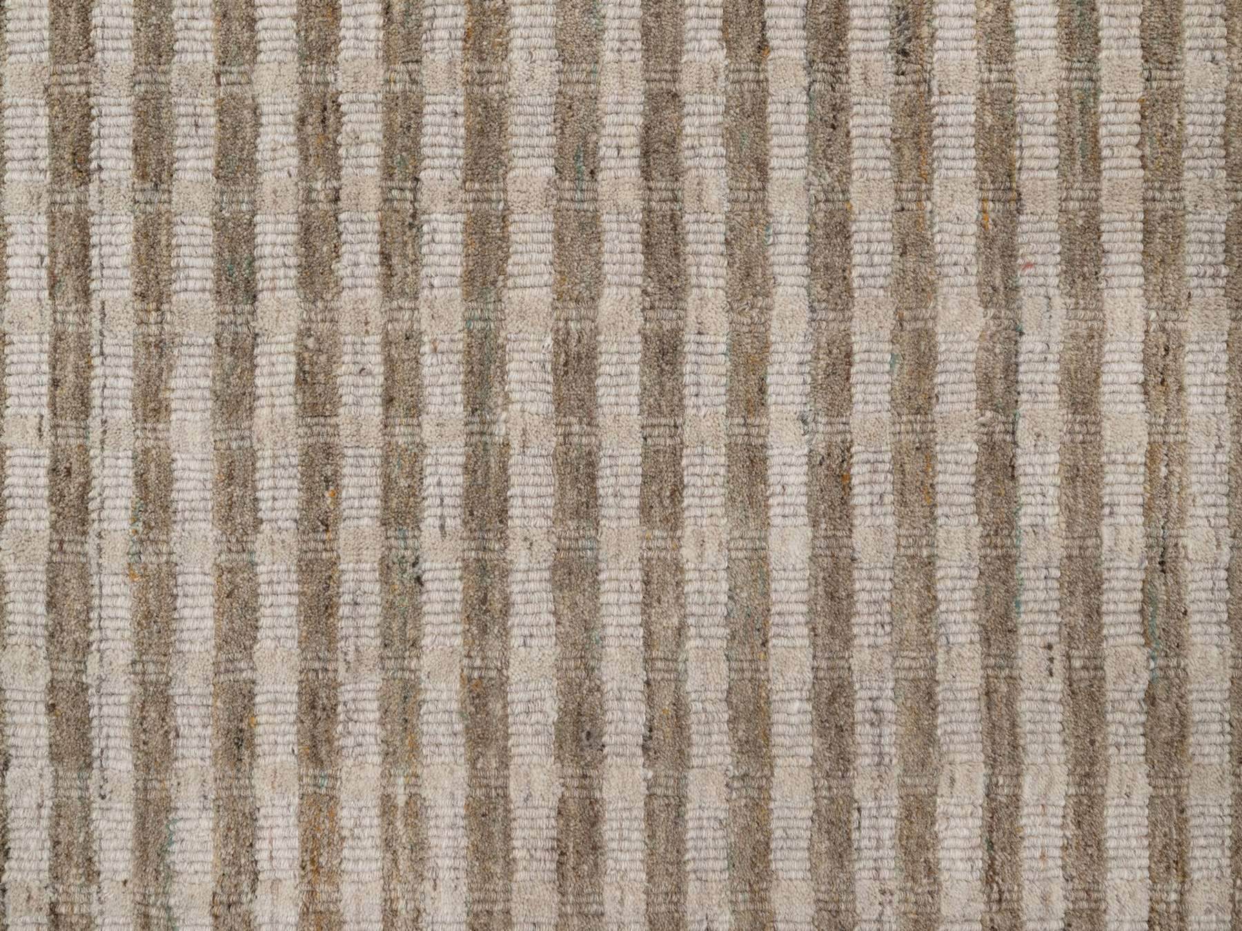 12'x12' Tan and Beaver Brown, Stripes Design with Salt and Pepper Effect, Hand Loomed, Undyed Natural Wool, Round, Oriental Rug HR92868 - Image 8