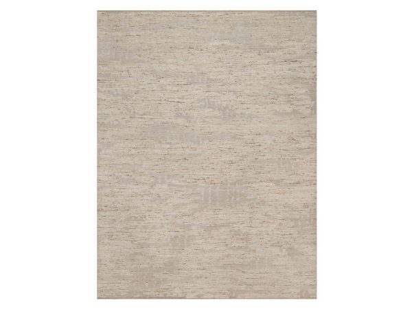 9'3"x12'2" Lace White, Hand Knotted, Modern Design, Textured with Hi and Low, Wool & Jute, Oriental Rug HR92871