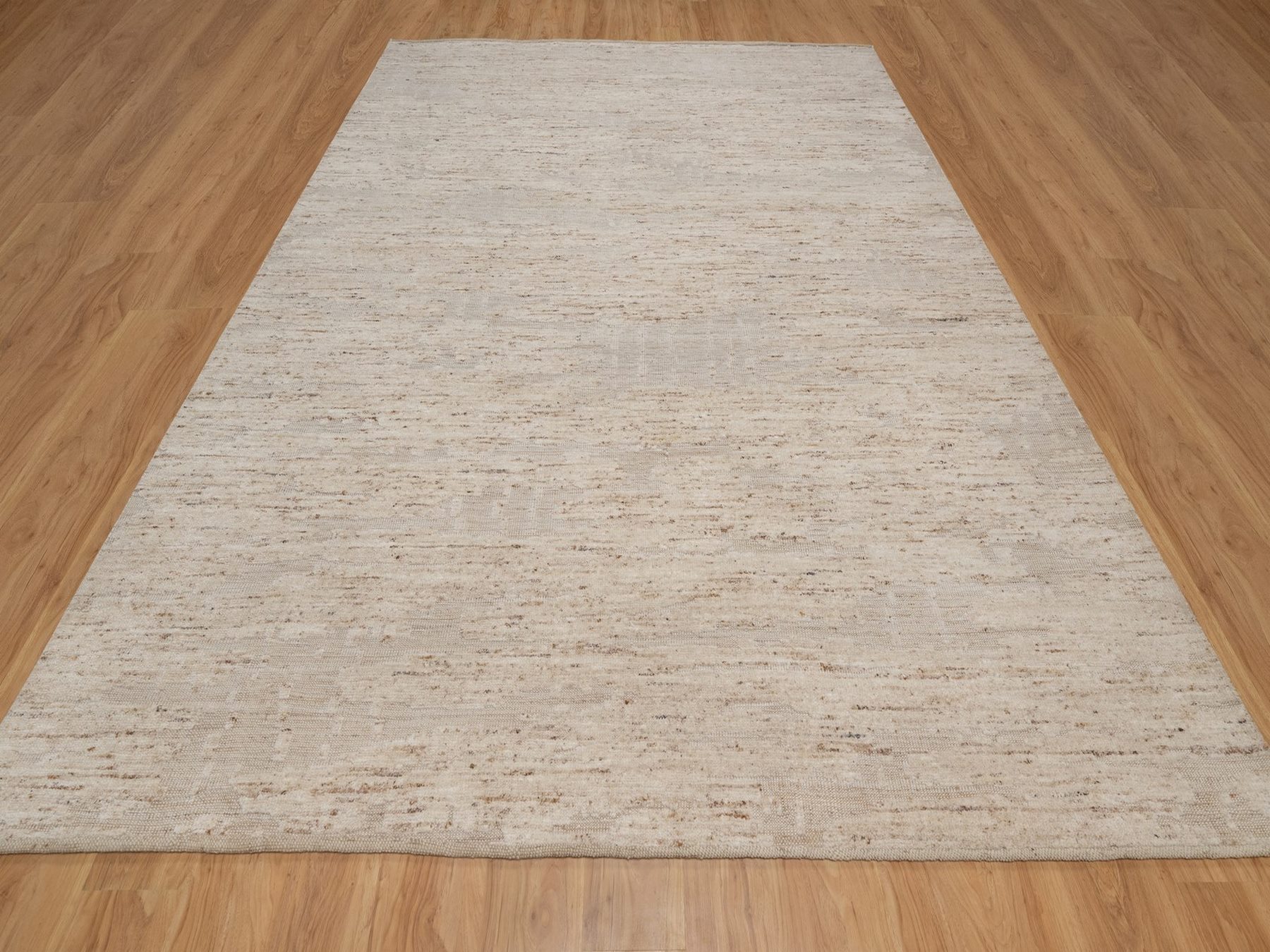 9'3"x12'2" Lace White, Hand Knotted, Modern Design, Textured with Hi and Low, Wool & Jute, Oriental Rug HR92871 - Image 2