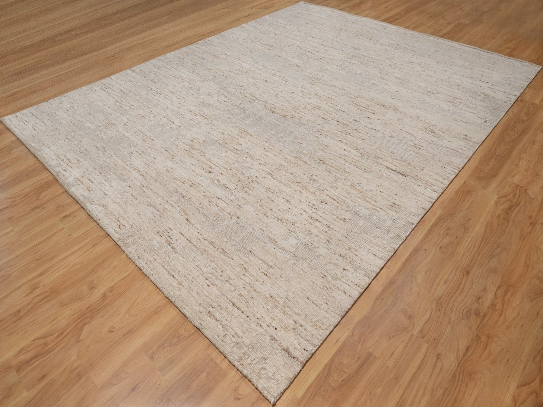 9'3"x12'2" Lace White, Hand Knotted, Modern Design, Textured with Hi and Low, Wool & Jute, Oriental Rug HR92871 - Image 3