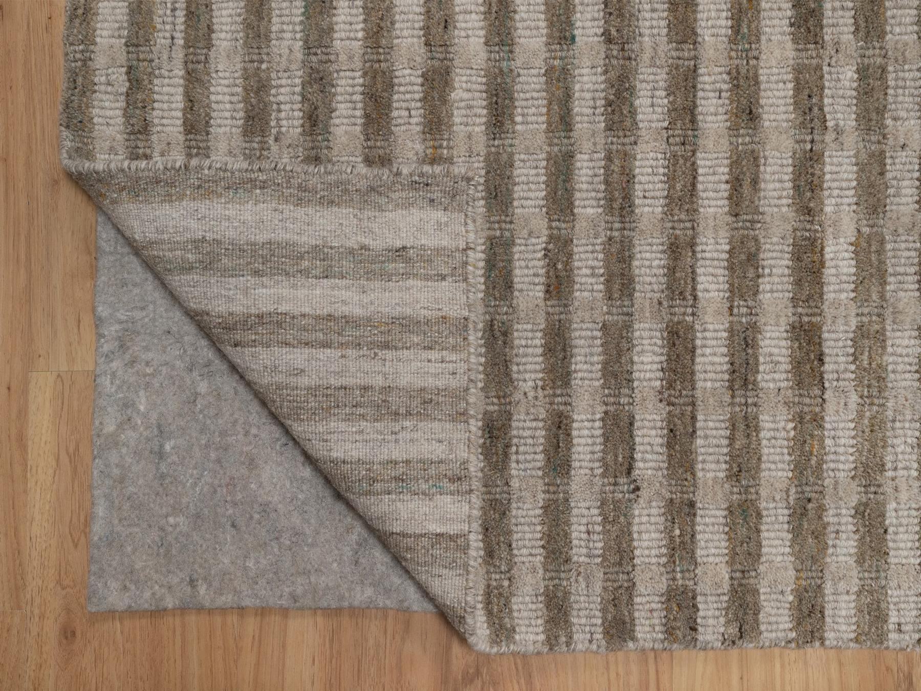 6'x9'2" Tan and Beaver Brown, Vertical Stripes Design with Salt and Pepper Effect, Hand Loomed, Undyed Natural Wool, Oriental Rug HR92874 - Image 4