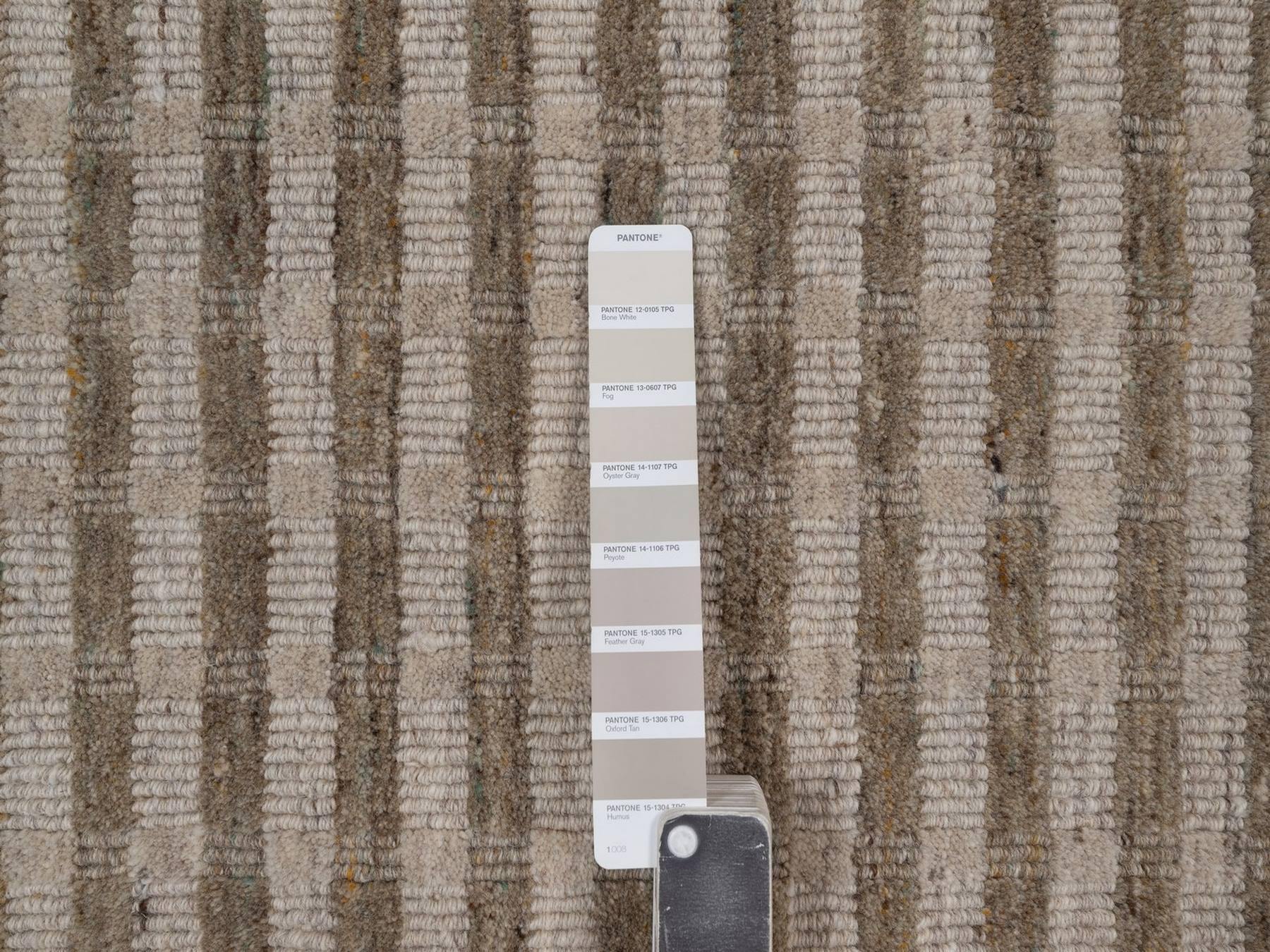 6'x9'2" Tan and Beaver Brown, Vertical Stripes Design with Salt and Pepper Effect, Hand Loomed, Undyed Natural Wool, Oriental Rug HR92874 - Image 7