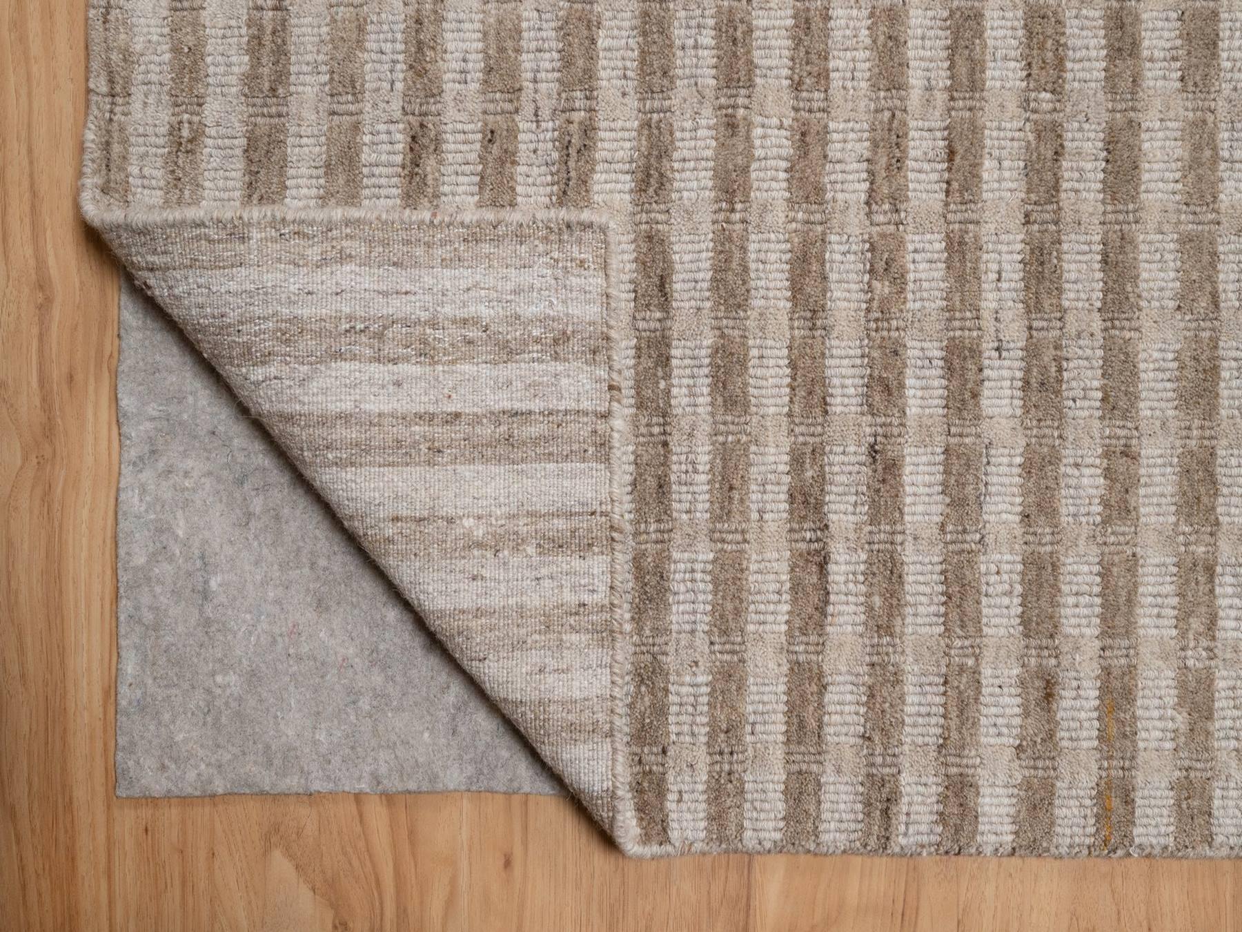 9'x12' Tan and Beaver Brown, Vertical Stripes Design with Salt and Pepper Effect, Hand Loomed, Undyed Natural Wool, Oriental Rug HR92876 - Image 4