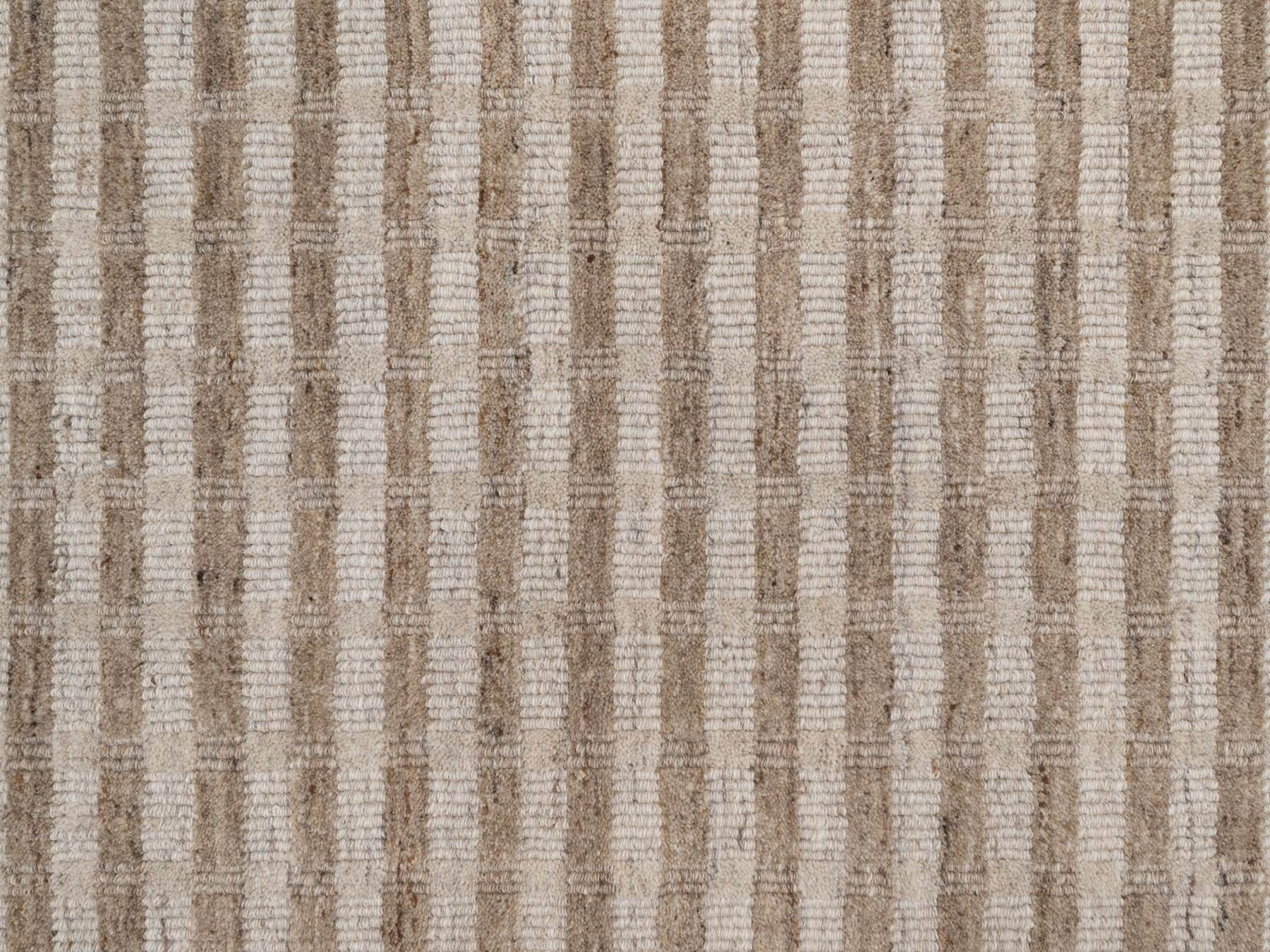 9'x12' Tan and Beaver Brown, Vertical Stripes Design with Salt and Pepper Effect, Hand Loomed, Undyed Natural Wool, Oriental Rug HR92876 - Image 8