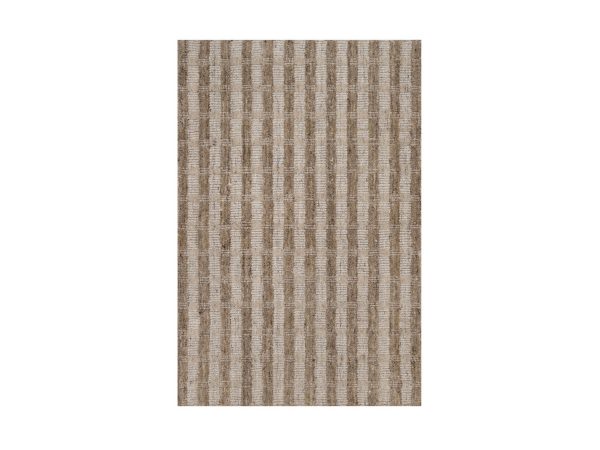 2'x3' Tan and Beaver Brown, Vertical Stripes Design with Salt and Pepper Effect, Hand Loomed, Undyed Natural Wool, Sample, Mat, Oriental Rug HR92878