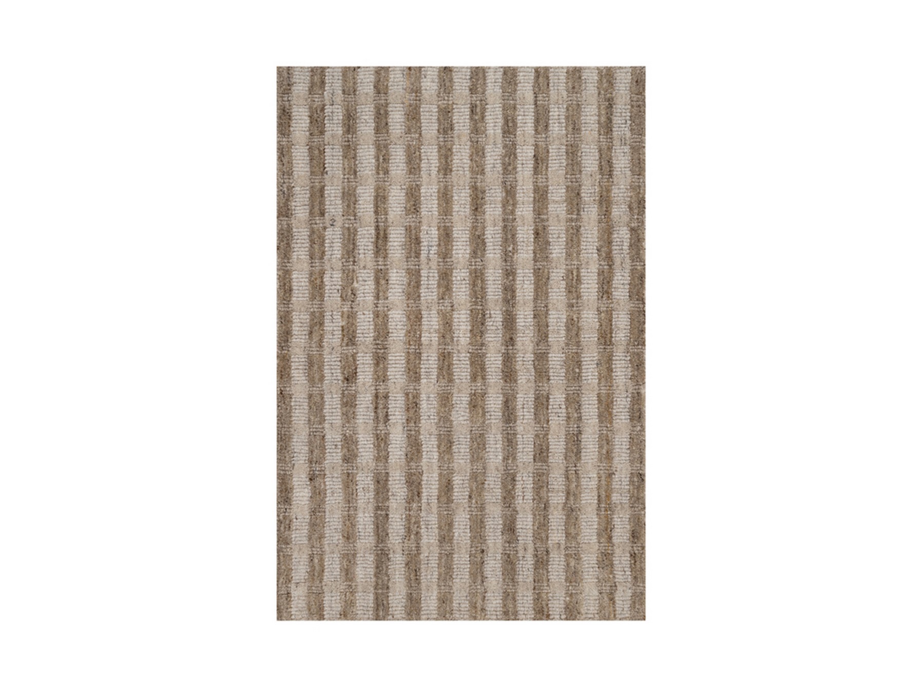 2'x3' Tan and Beaver Brown, Vertical Stripes Design with Salt and Pepper Effect, Undyed Natural Wool, Hand Loomed, Mat, Oriental Rug HR92880