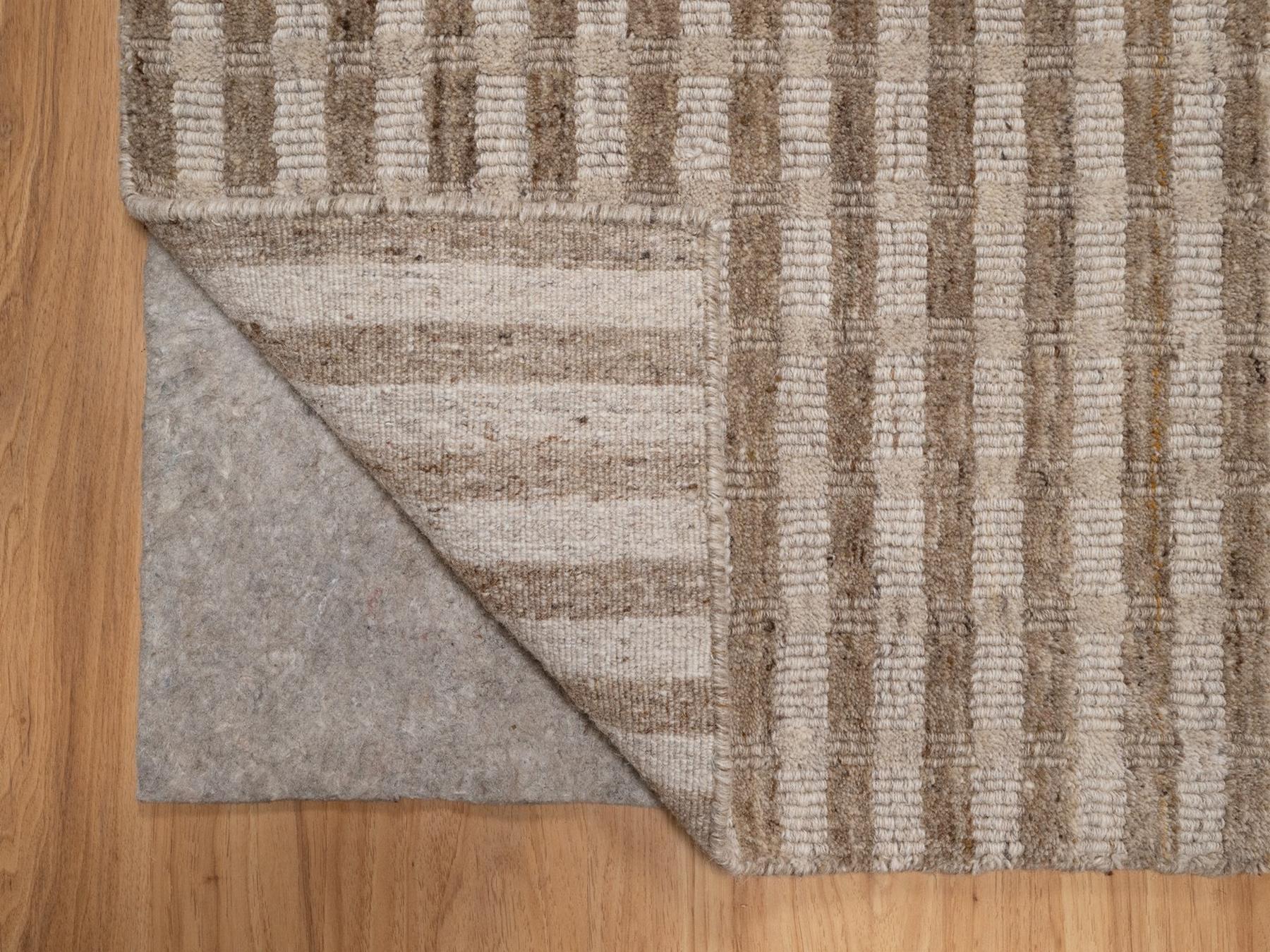 2'x3' Tan and Beaver Brown, Vertical Stripes Design with Salt and Pepper Effect, Undyed Natural Wool, Hand Loomed, Mat, Oriental Rug HR92880 - Image 3