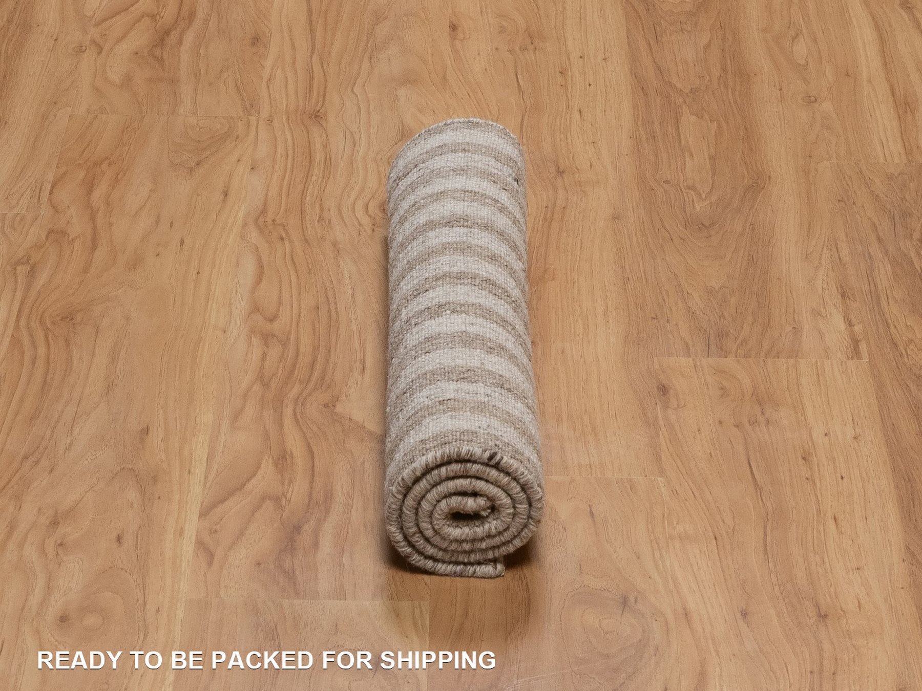 2'x3' Tan and Beaver Brown, Vertical Stripes Design with Salt and Pepper Effect, Undyed Natural Wool, Hand Loomed, Mat, Oriental Rug HR92880 - Image 6