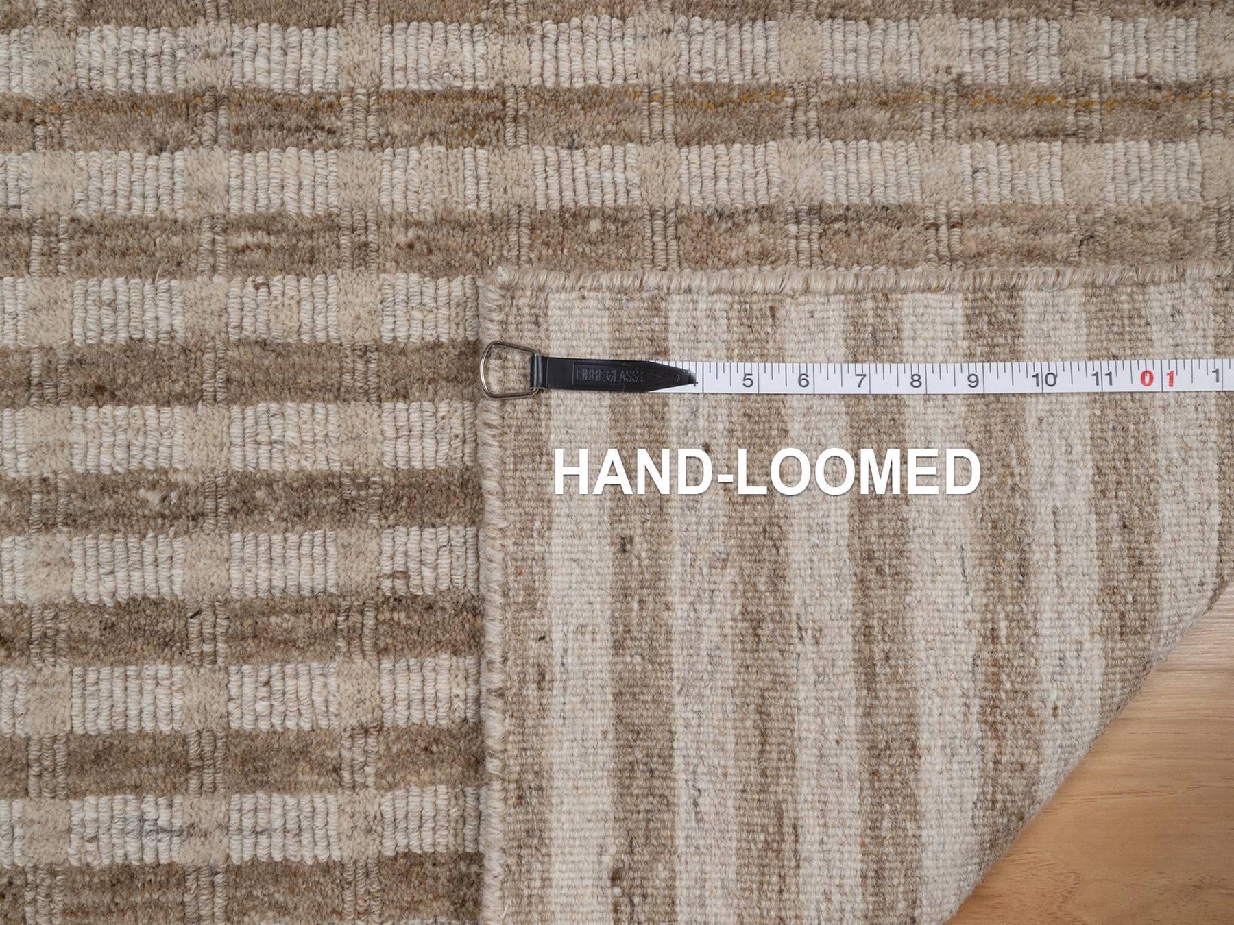 2'x3' Tan and Beaver Brown, Vertical Stripes Design with Salt and Pepper Effect, Undyed Natural Wool, Hand Loomed, Mat, Oriental Rug HR92880 - Image 8