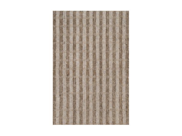2'x3' Tan and Beaver Brown, Vertical Stripes Design with Salt and Pepper Effect, Hand Loomed, Undyed Natural Wool, Sample, Mat, Oriental Rug HR92882
