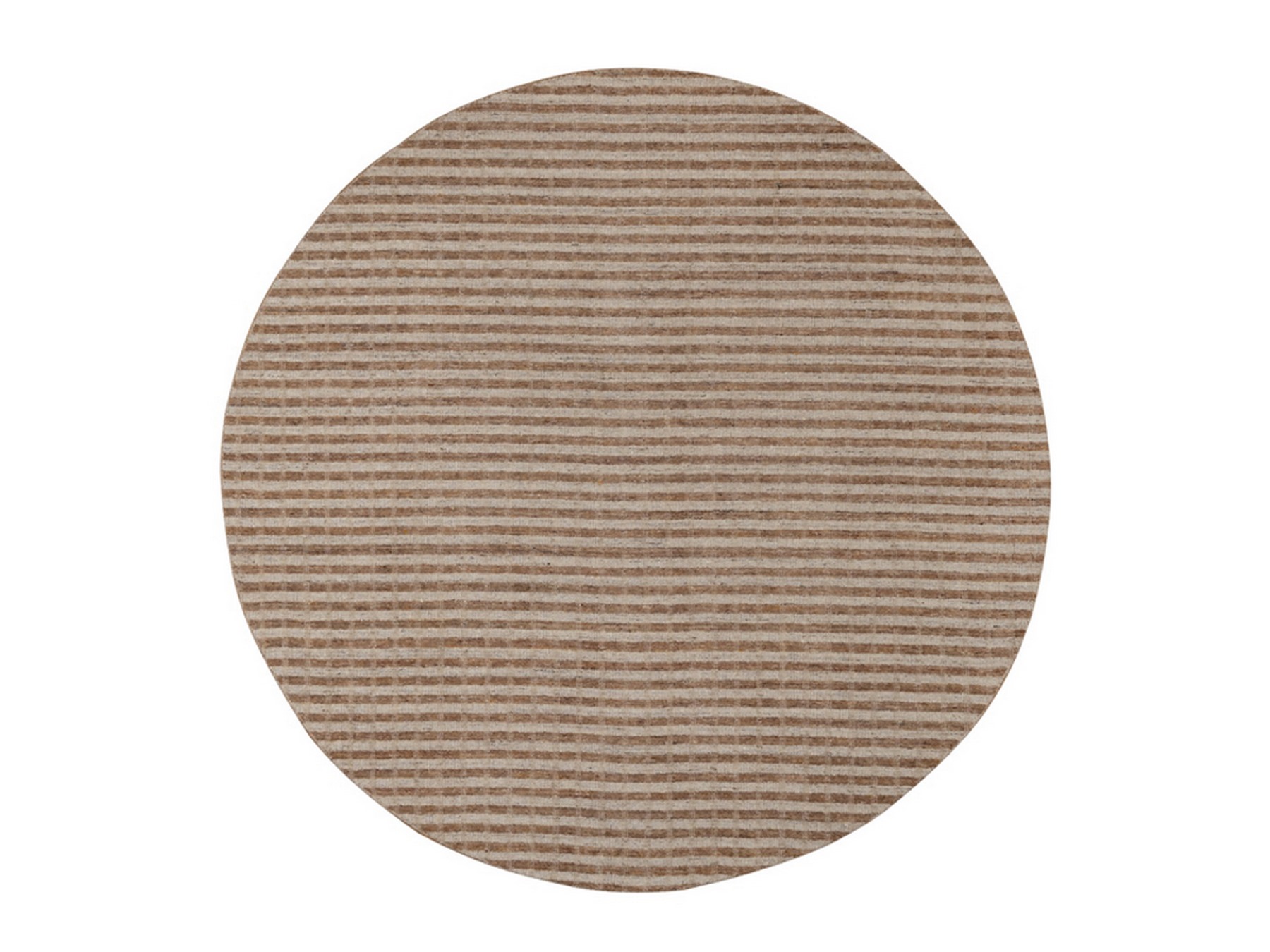 8'x8' Tan and Beaver Brown, Stripes Design with Salt and Pepper Effect, Hand Loomed, Undyed Natural Wool, Round, Oriental Rug HR92885