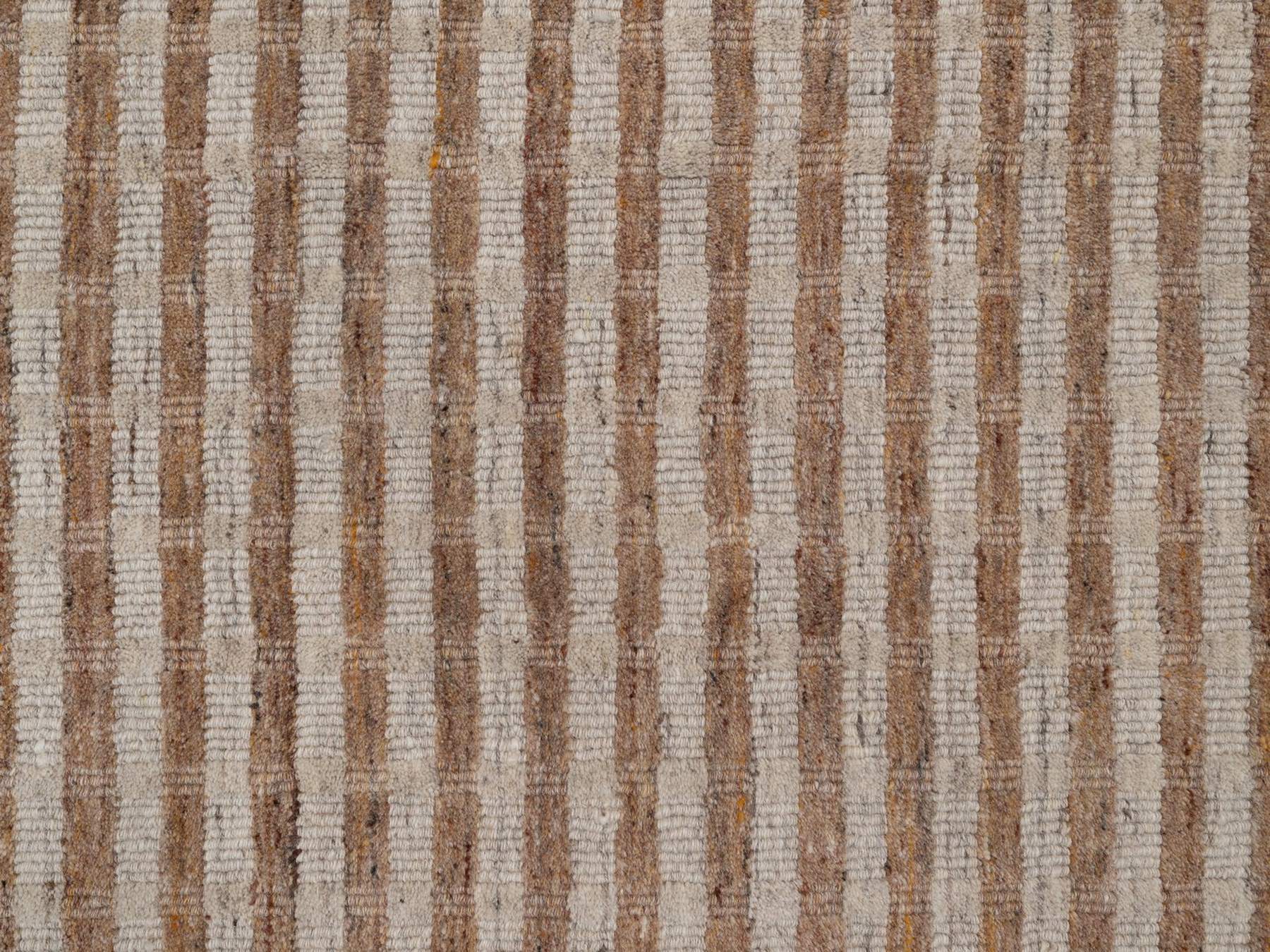 8'x8' Tan and Beaver Brown, Stripes Design with Salt and Pepper Effect, Hand Loomed, Undyed Natural Wool, Round, Oriental Rug HR92885 - Image 8