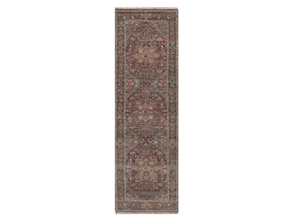 2'5"x8' Wine Red, Heriz Revival with Geometric Medallions, Vegetable Dyes, Hand Knotted, Soft Wool, Thick and Plush, Runner, Oriental Rug HR92886