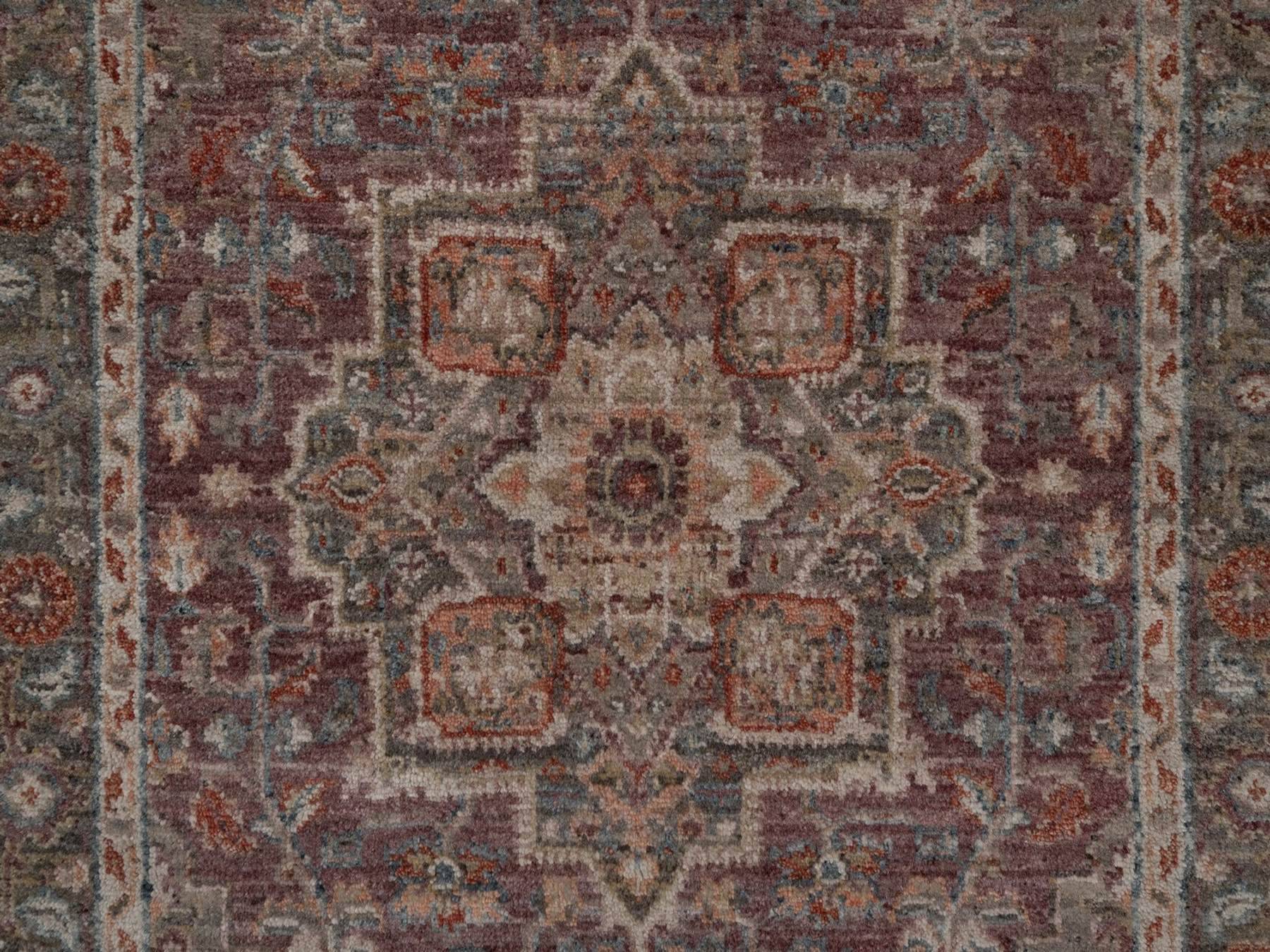 4'x9'10" Wine Red, Heriz Revival with Geometric Medallions, Hand Knotted, Soft Wool, Vegetable Dyes, Thick and Plush, Wide Runner, Oriental Rug HR92887 - Image 5