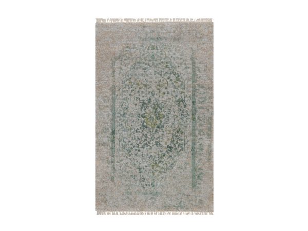 3'x4'10" Silver with Green, Broken and Erased Persian Design, Hand Knotted, Wool and Pure Silk, Oriental Rug HR92890