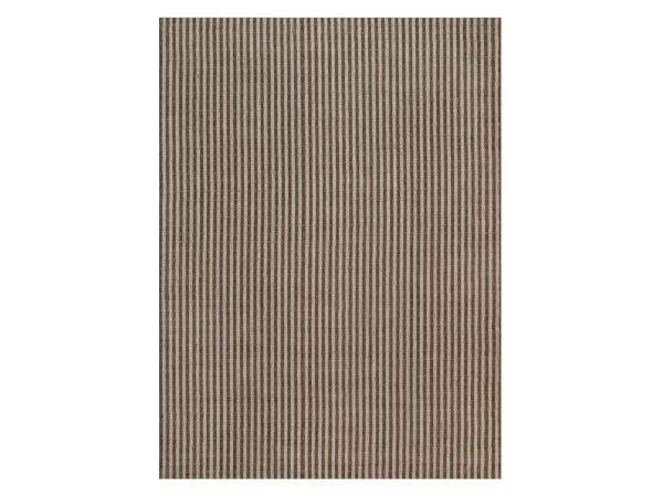 9'1"x12'3" Tan and Chocolate Brown, Vertical Stripes Design with Salt and Pepper Effect, Undyed Natural Wool, Hand Loomed, Oriental Rug HR92893