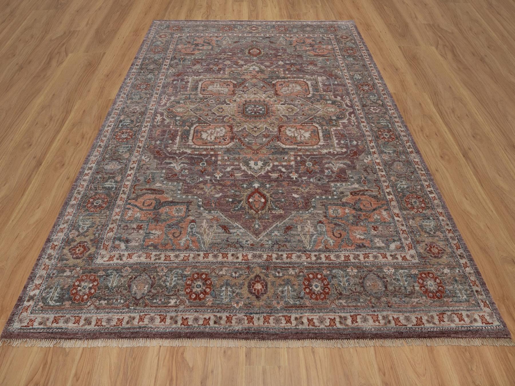 8'x10' Wine Red, Heriz Revival with Large Medallion, Vegetable Dyes, Hand Knotted, Soft Wool, Thick and Plush, Oriental Rug HR92896 - Image 2
