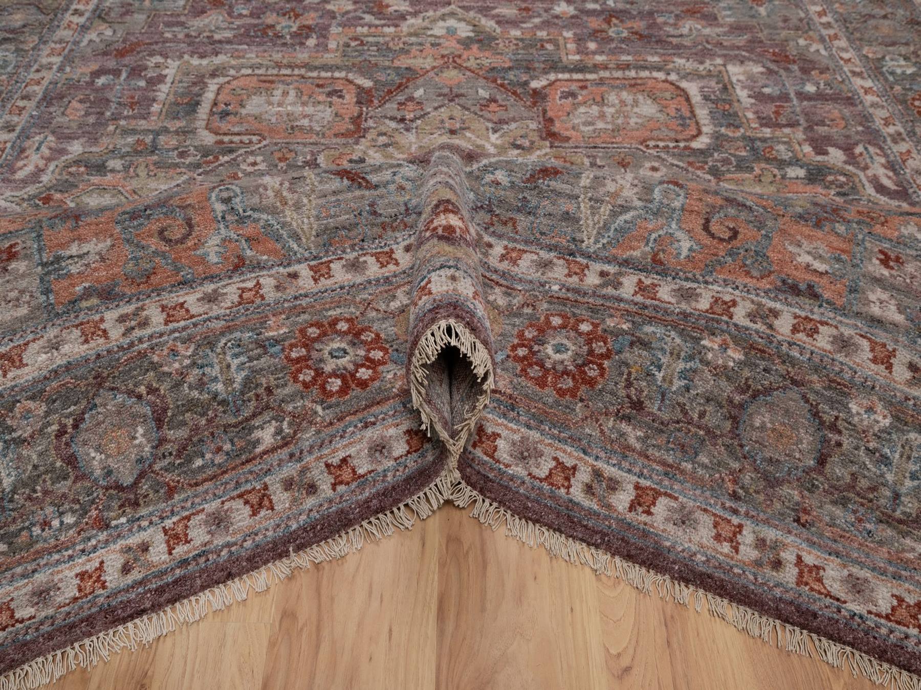 8'x10' Wine Red, Heriz Revival with Large Medallion, Vegetable Dyes, Hand Knotted, Soft Wool, Thick and Plush, Oriental Rug HR92896 - Image 5