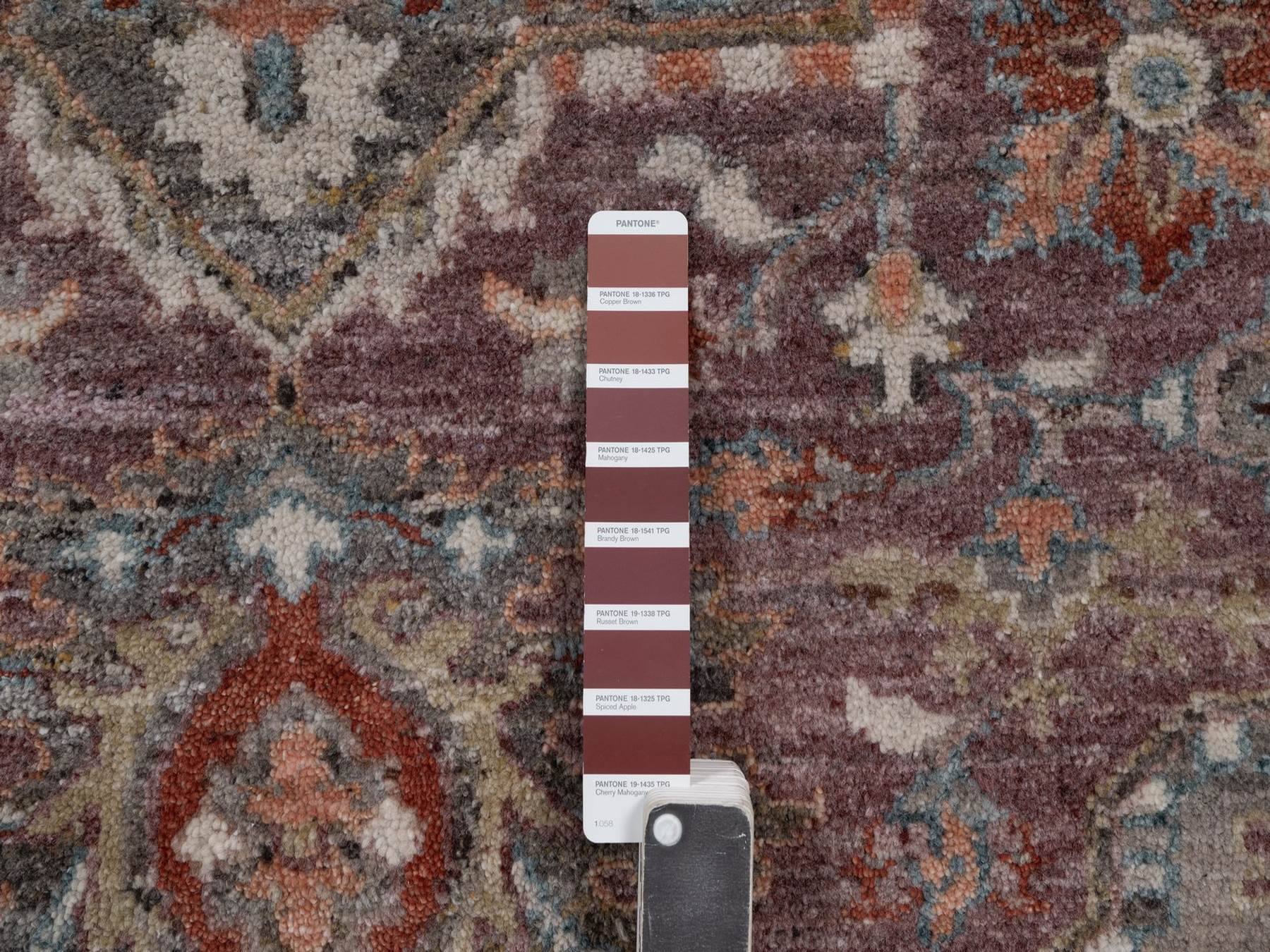 8'x10' Wine Red, Heriz Revival with Large Medallion, Vegetable Dyes, Hand Knotted, Soft Wool, Thick and Plush, Oriental Rug HR92896 - Image 7