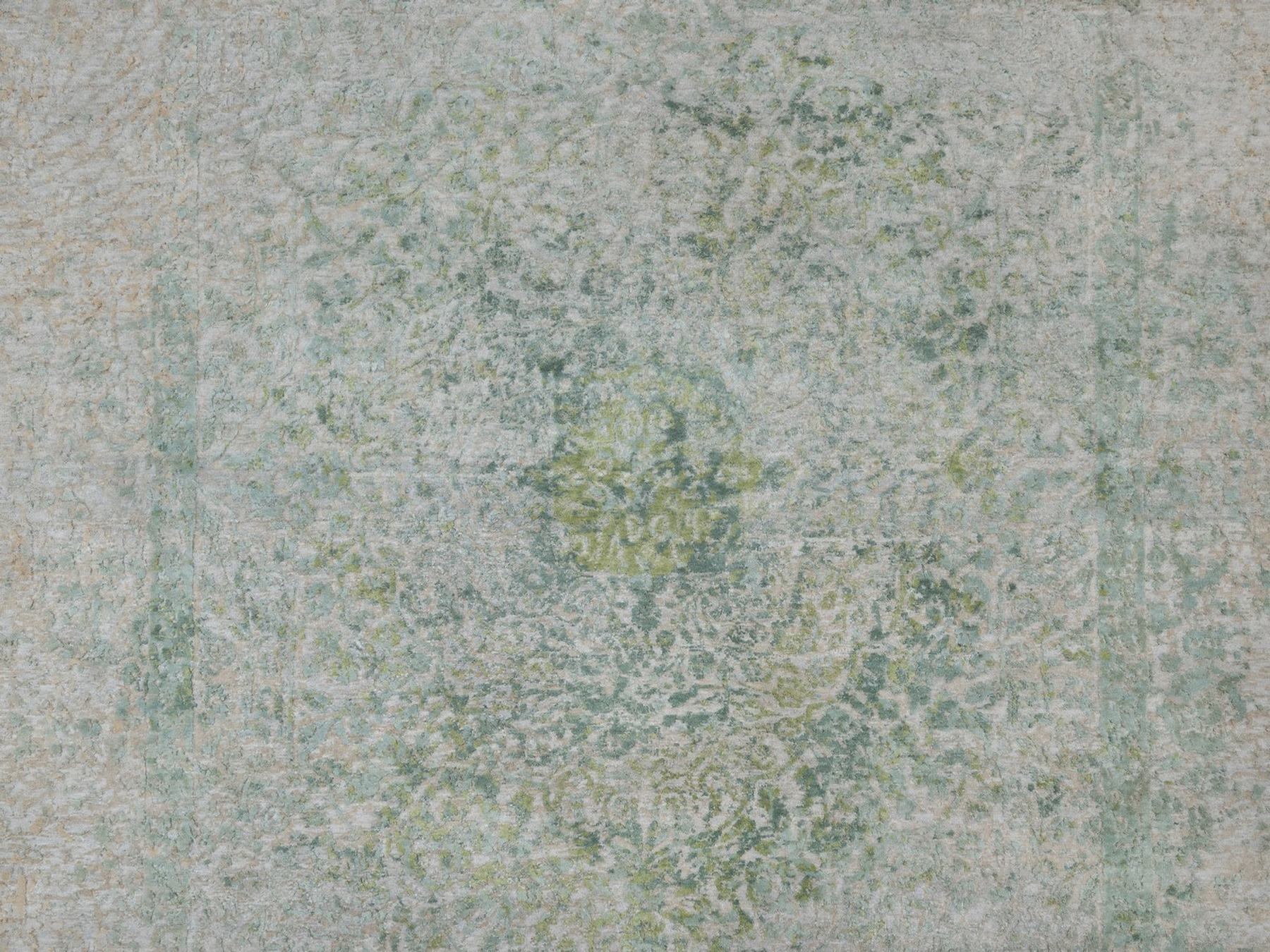 7'9"x10'1" Silver with Green, Broken and Erased Persian Design, Hand Knotted, Wool and Pure Silk, Oriental Rug HR92897 - Image 8