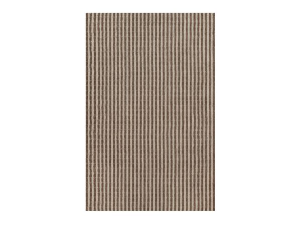 6'x9'2" Tan and Chocolate Brown, Vertical Stripes Design with Salt and Pepper Effect, Hand Loomed, Undyed Natural Wool, Oriental Rug HR92898