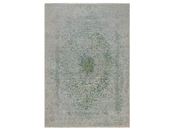 9'9"x14' Silver with Green, Broken and Erased Persian Design, Hand Knotted, Wool and Pure Silk, Oriental Rug HR92899