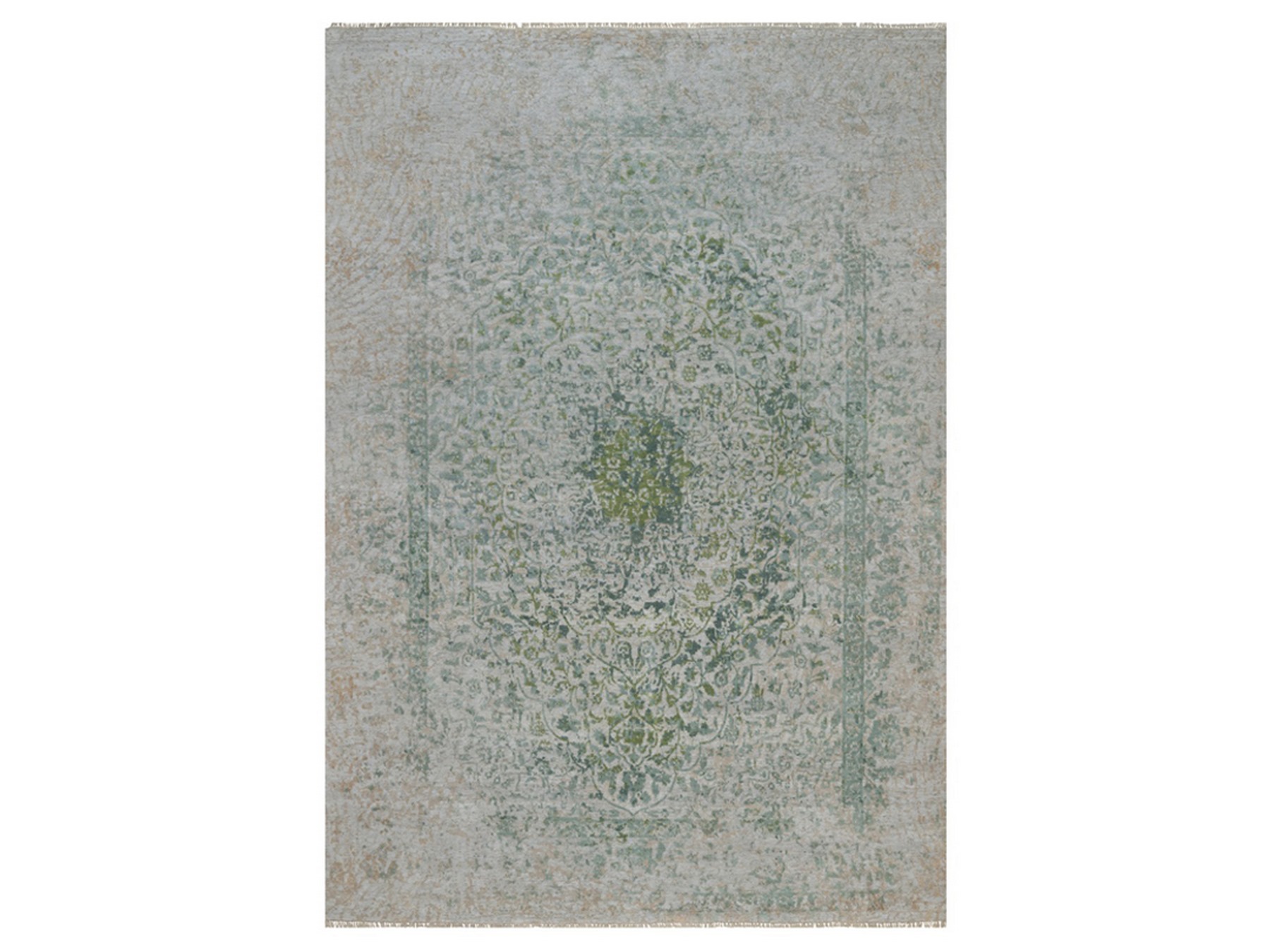 9'9"x14' Silver with Green, Broken and Erased Persian Design, Hand Knotted, Wool and Pure Silk, Oriental Rug HR92899