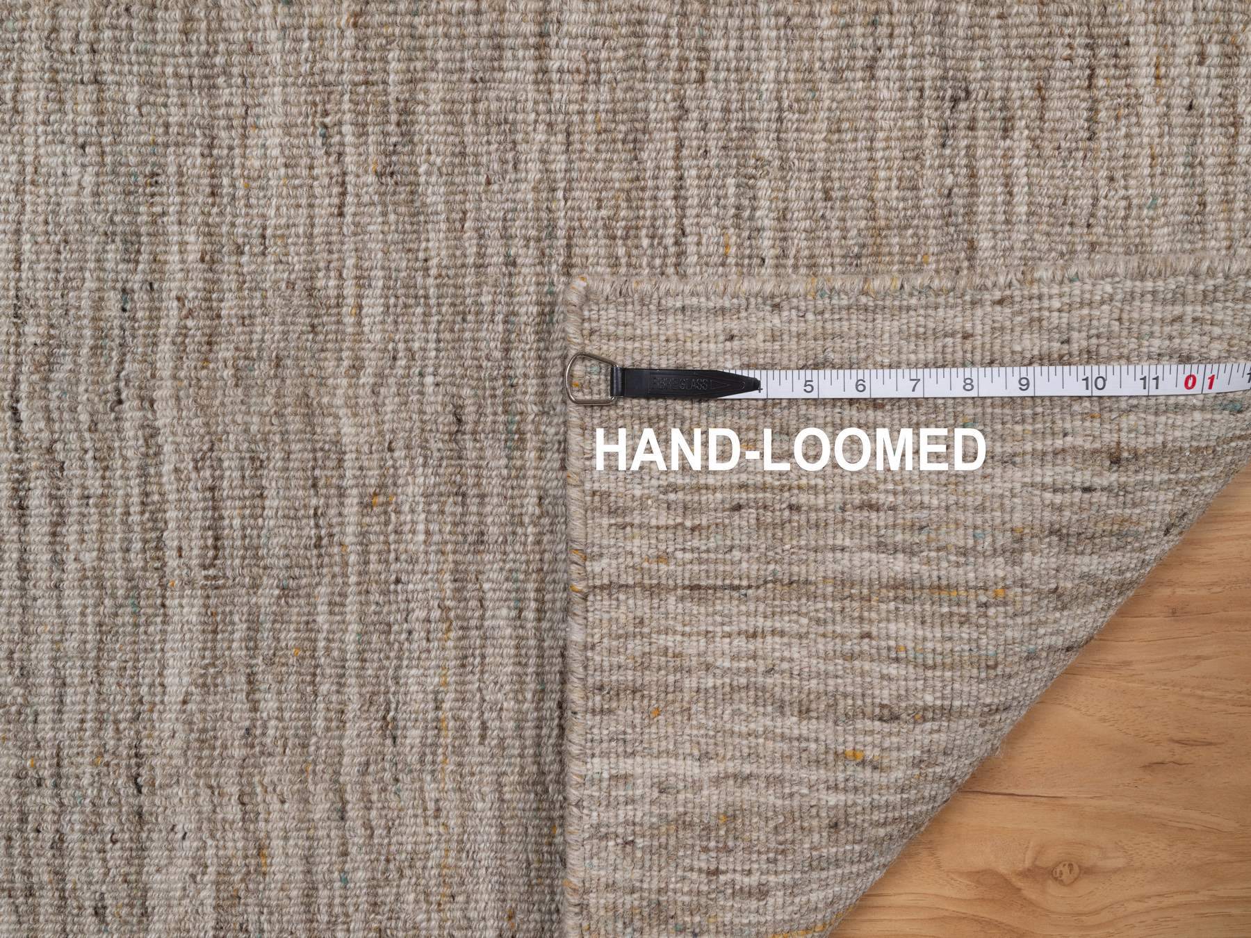 2'x3' Tan Brown, Modern Plain Design, Textured, Hand Loomed, Natural Wool, Mat, Sample, Oriental Rug HR92905 - Image 8