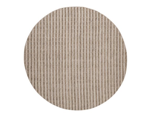 6'x6' Tan and Beaver Brown, Stripes Design with Salt and Pepper Effect, Hand Loomed, Undyed Natural Wool, Round, Oriental Rug HR92910