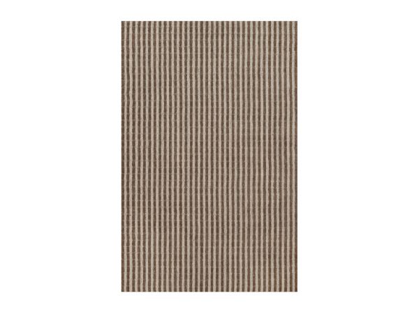6'x9'2" Tan and Chocolate Brown, Vertical Stripes Design with Salt and Pepper Effect, Undyed Natural Wool, Hand Loomed, Oriental Rug HR92911