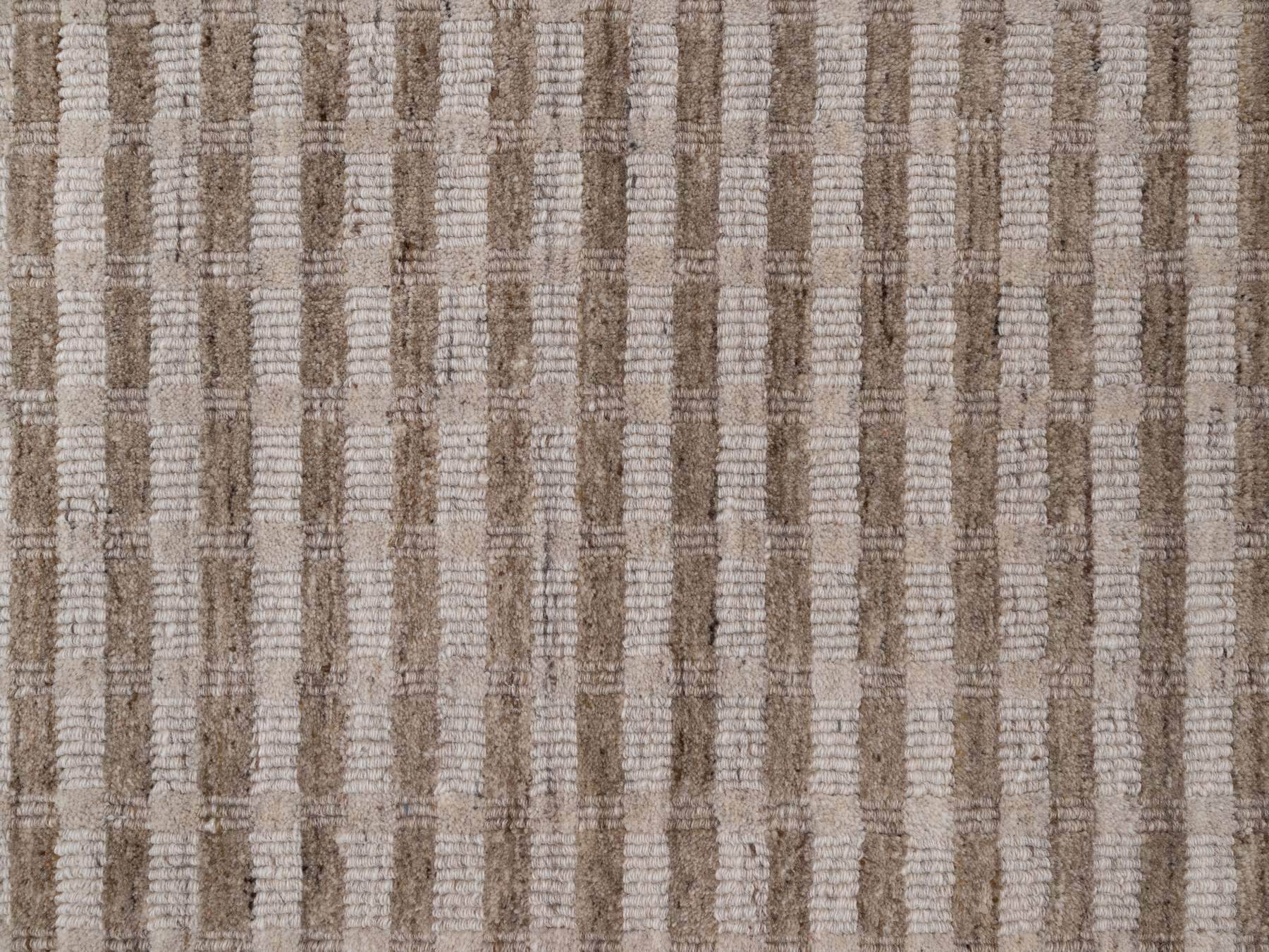 8'x10'2" Tan and Beaver Brown, Hand Loomed, Vertical Stripes Design with Salt and Pepper Effect, Undyed Natural Wool, Oriental Rug HR92912 - Image 8