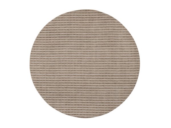 8'x8' Tan and Beaver Brown, Stripes Design with Salt and Pepper Effect, Hand Loomed, Undyed Natural Wool, Round, Oriental Rug HR92915