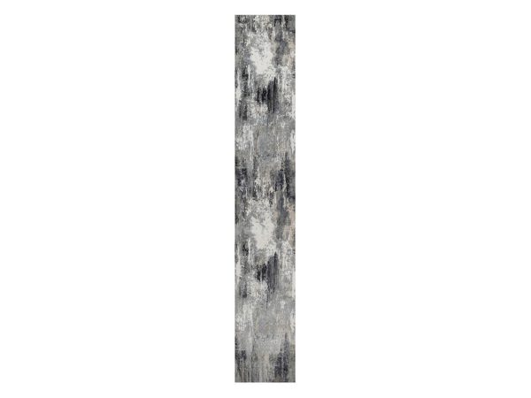 2'6"x16' Black with Touches of Ivory, Modern Abstract Design, Hand Knotted, Soft to the Touch, Wool and Silk, XL, Narrow Runner, Oriental Rug HR92917