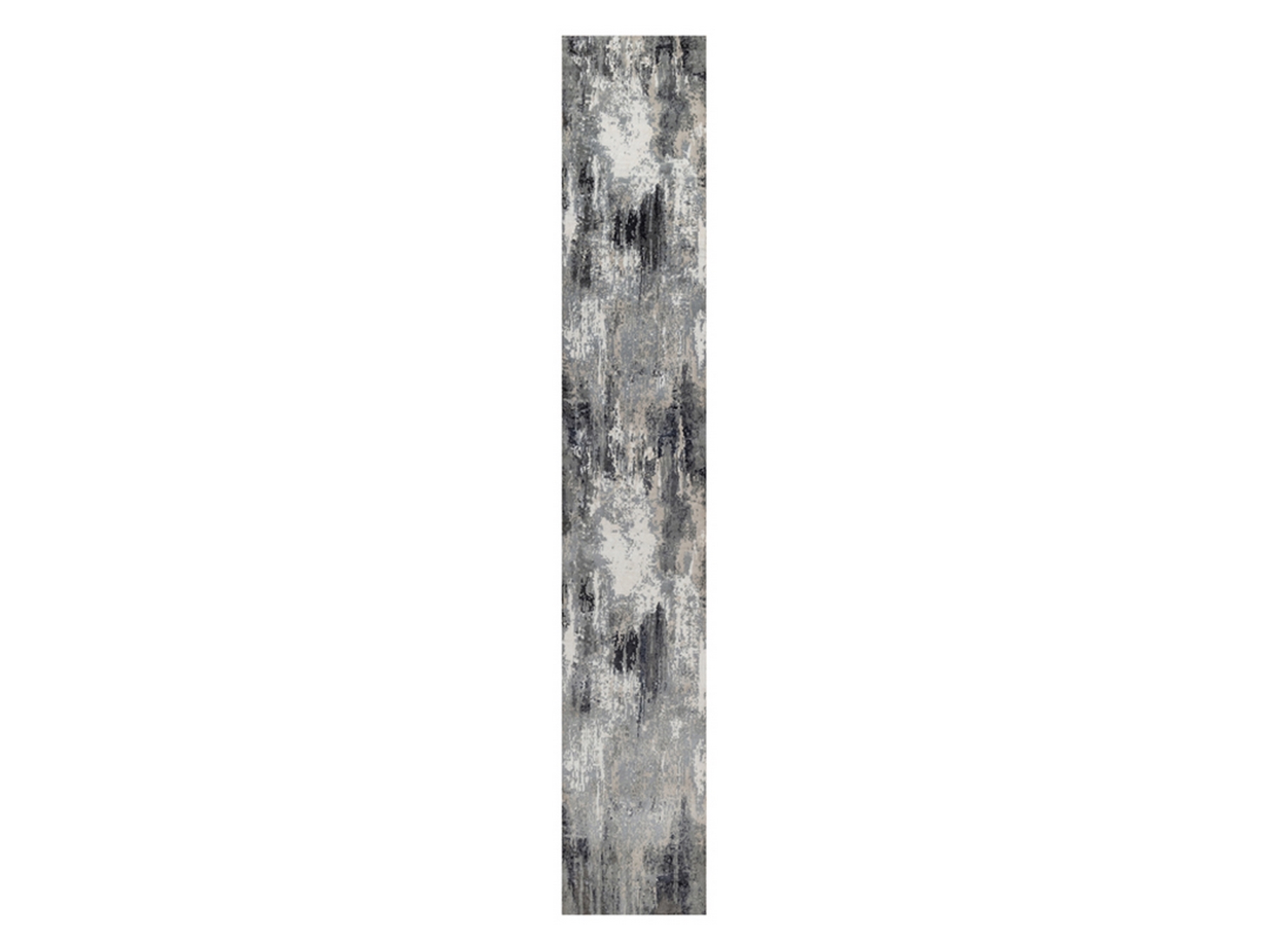 2'6"x16' Black with Touches of Ivory, Modern Abstract Design, Hand Knotted, Soft to the Touch, Wool and Silk, XL, Narrow Runner, Oriental Rug HR92917