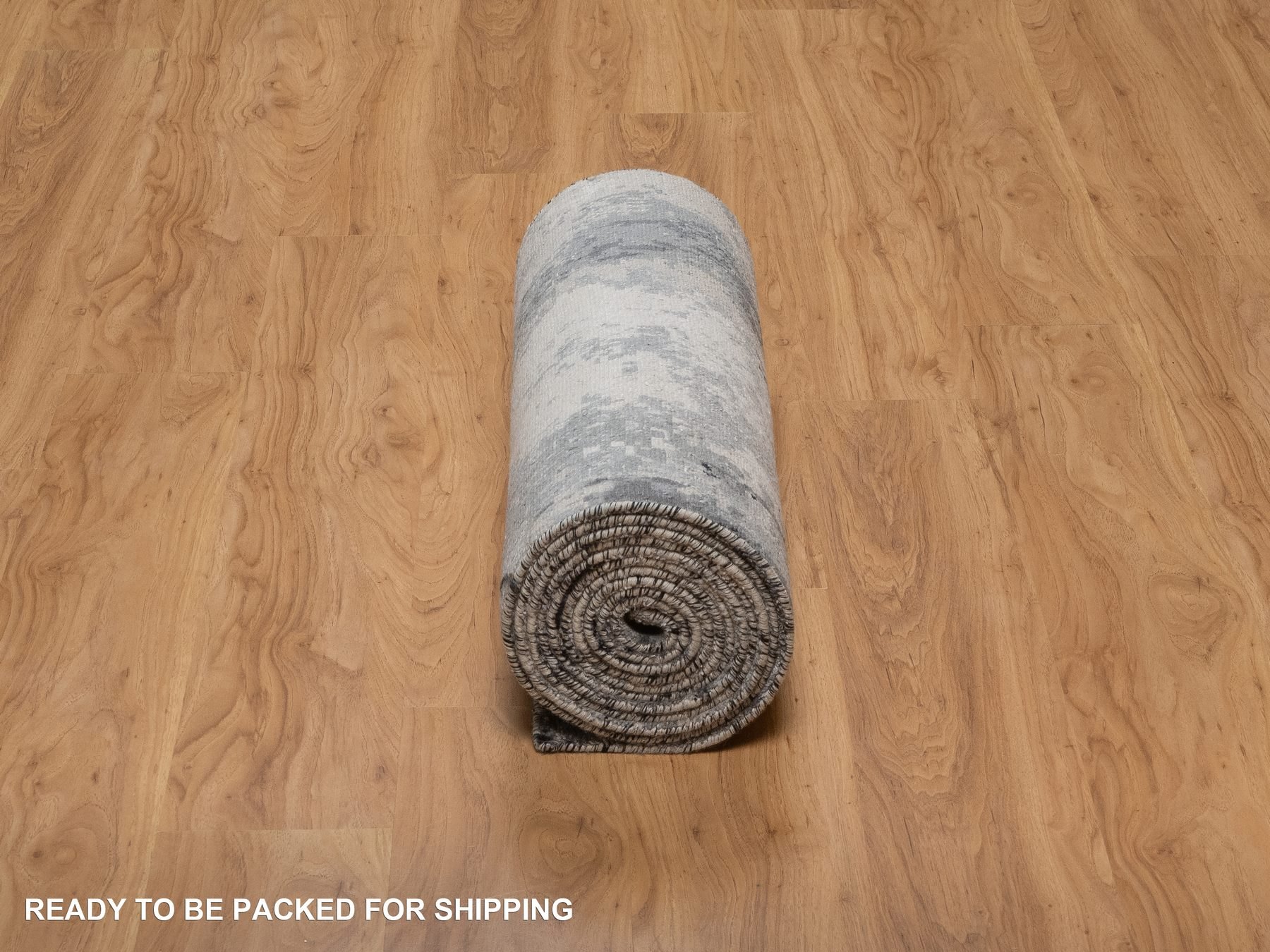 2'6"x16' Black with Touches of Ivory, Modern Abstract Design, Hand Knotted, Soft to the Touch, Wool and Silk, XL, Narrow Runner, Oriental Rug HR92917 - Image 6