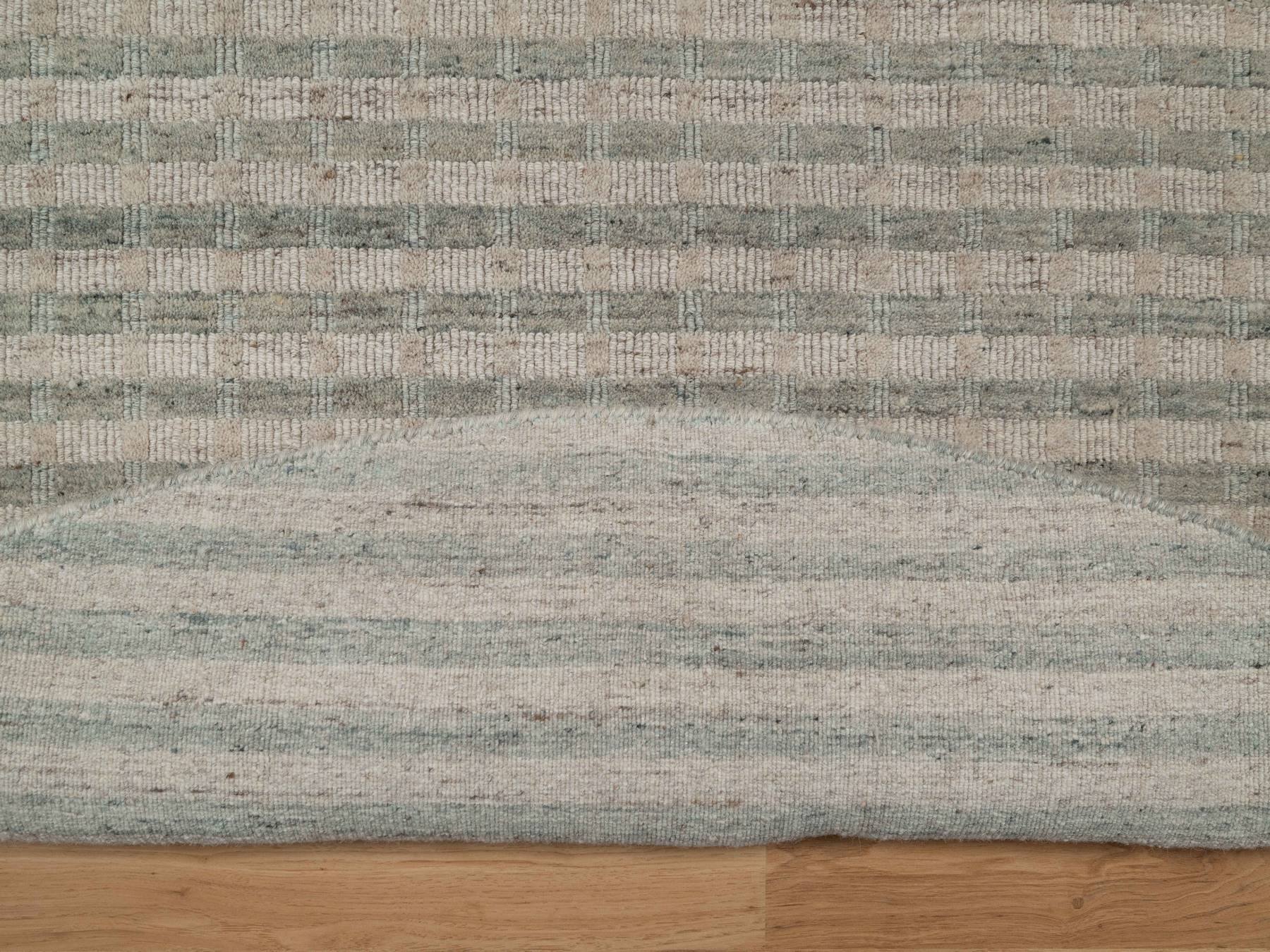 8'x8' Tan Brown and Gray, Stripes Design with Salt and Pepper Effect, Hand Loomed, Undyed Natural Wool, Round, Oriental Rug HR92918 - Image 4